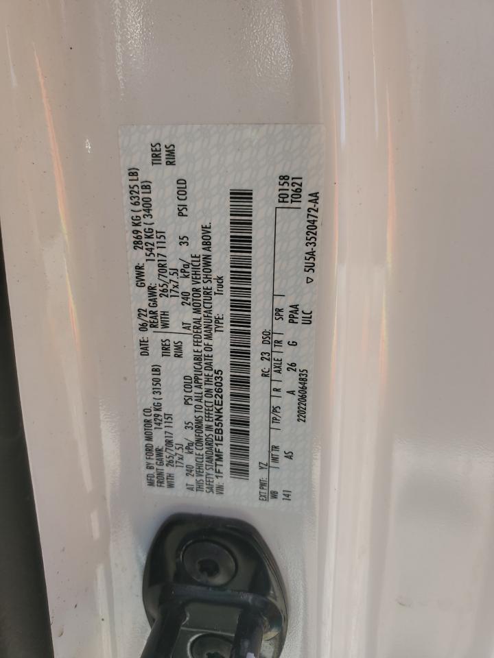2022 FORD F150  VIN:1FTMF1EB5NKE26035