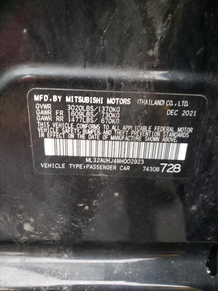 2022 MITSUBISHI MIRAGE ES VIN:ML32AUHJ4NH002923