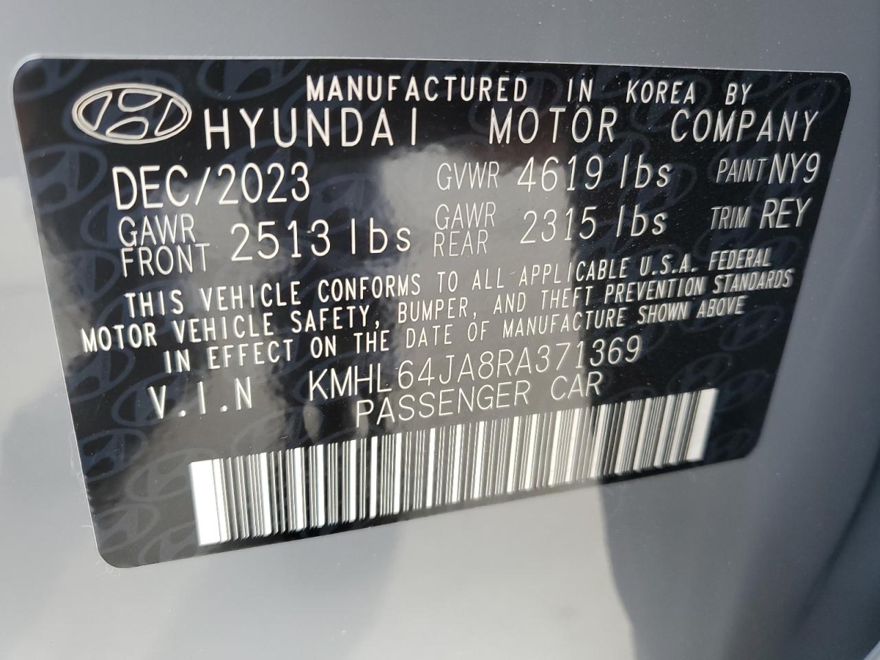 2024 HYUNDAI SONATA SEL VIN:KMHL64JA8RA371369