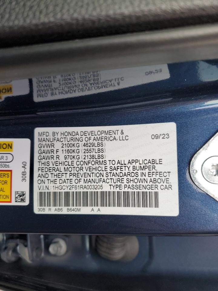 2024 HONDA ACCORD HYBRID EXL VIN:1HGCY2F61RA003205