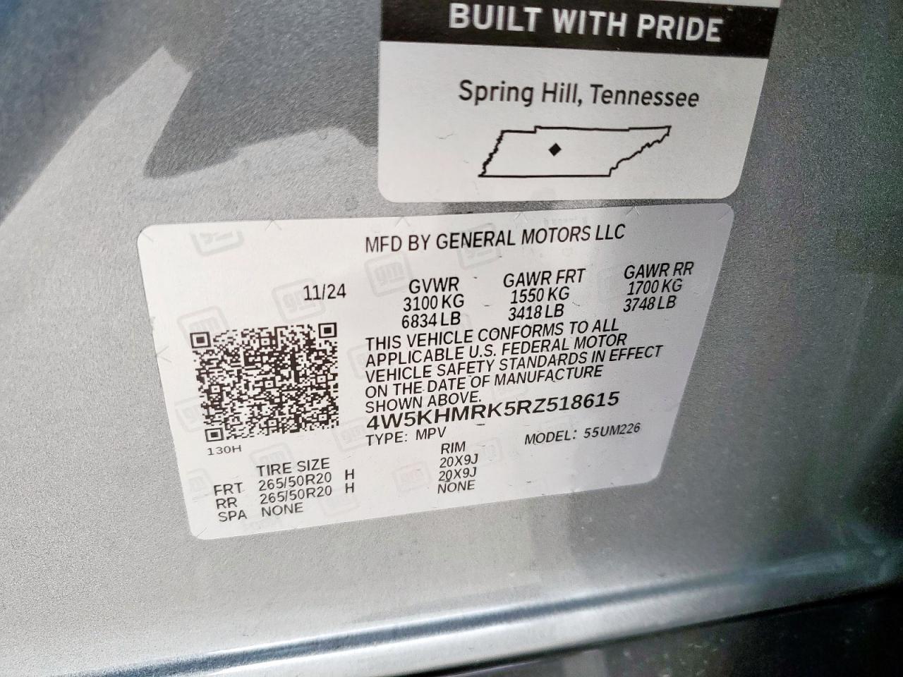 2024 ACURA ZDX A-SPEC VIN:4W5KHMRK5RZ518615