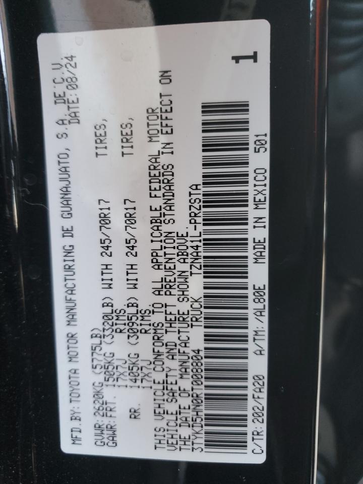 2024 TOYOTA TACOMA DOUBLE CAB VIN:3TYKD5HN0RT008804