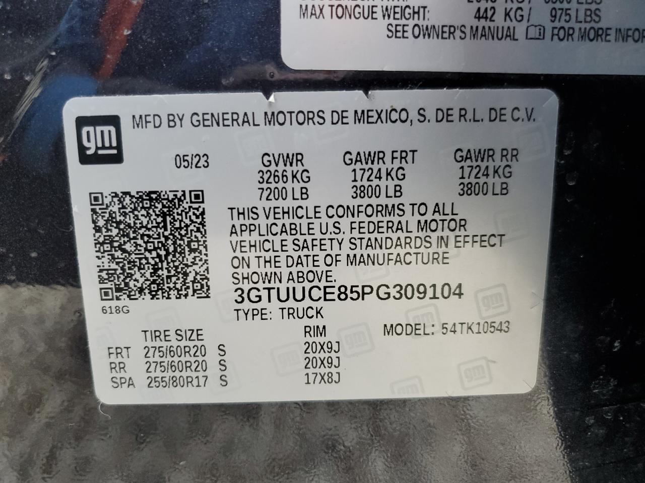 2023 GMC SIERRA K1500 ELEVATION VIN:3GTUUCE85PG309104