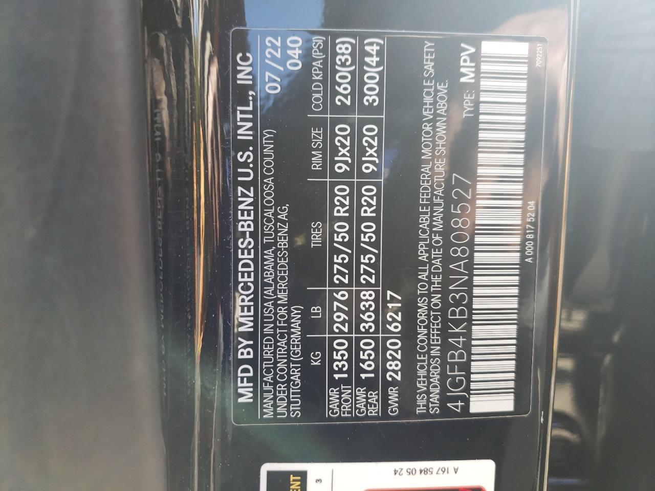 2022 MERCEDES-BENZ GLE 350 4MATIC VIN:4JGFB4KB3NA808527