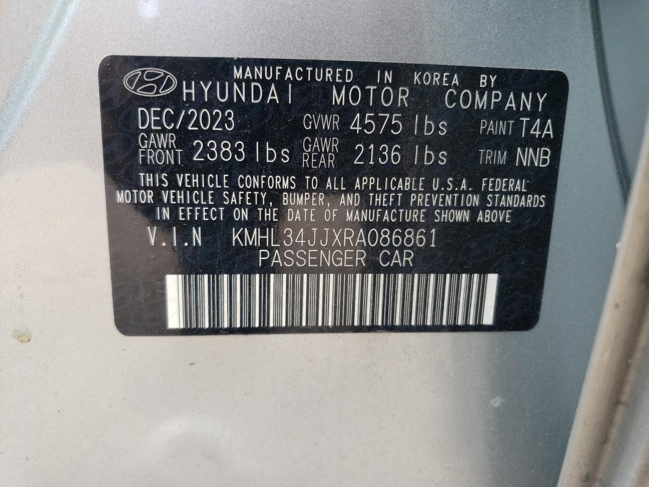 2024 HYUNDAI SONATA HYBRID VIN:KMHL34JJXRA086861