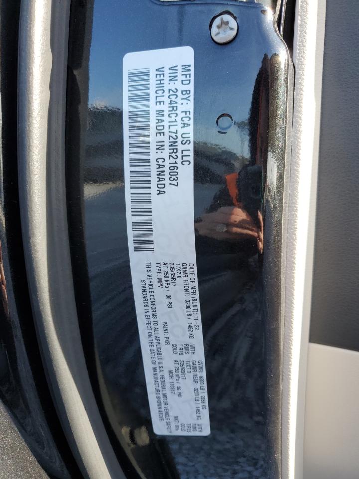 2022 CHRYSLER PACIFICA HYBRID TOURING L VIN:2C4RC1L72NR216037