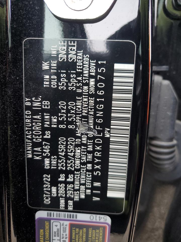 2022 KIA SORENTO SX VIN:5XYRKDLF6NG160751