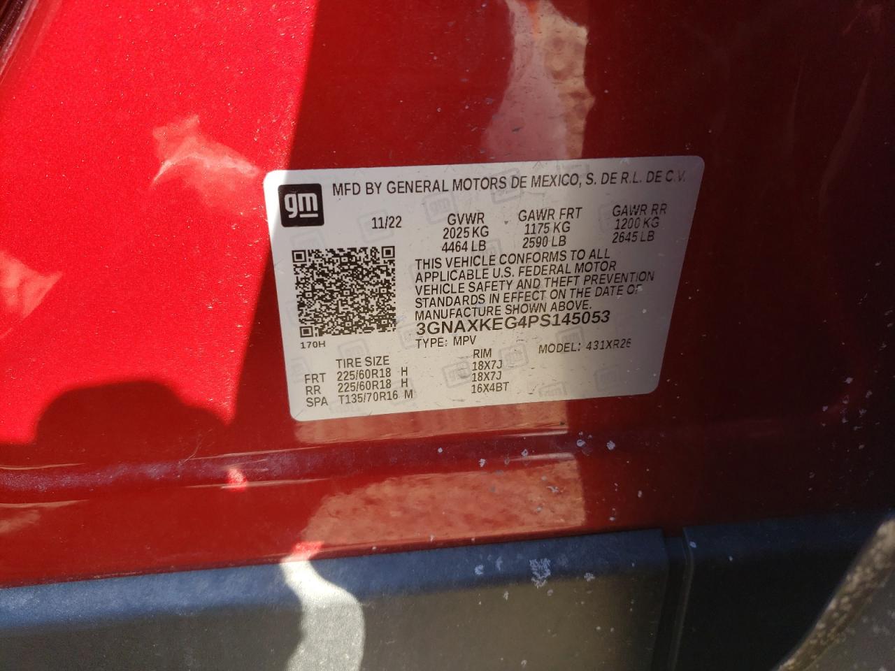 2023 CHEVROLET EQUINOX LT VIN:3GNAXKEG4PS145053