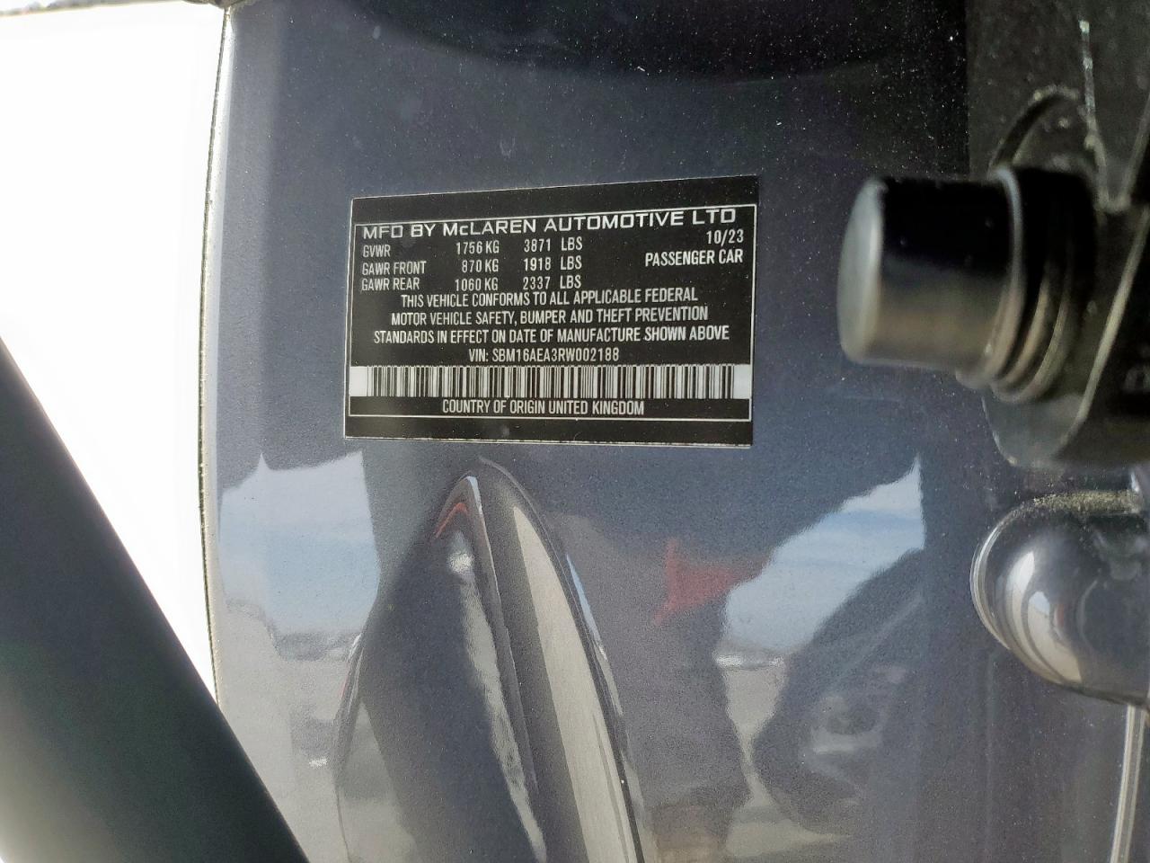 2024 MCLAREN AUTOMOTIVE ARTURA  VIN:SBM16AEA3RW002188