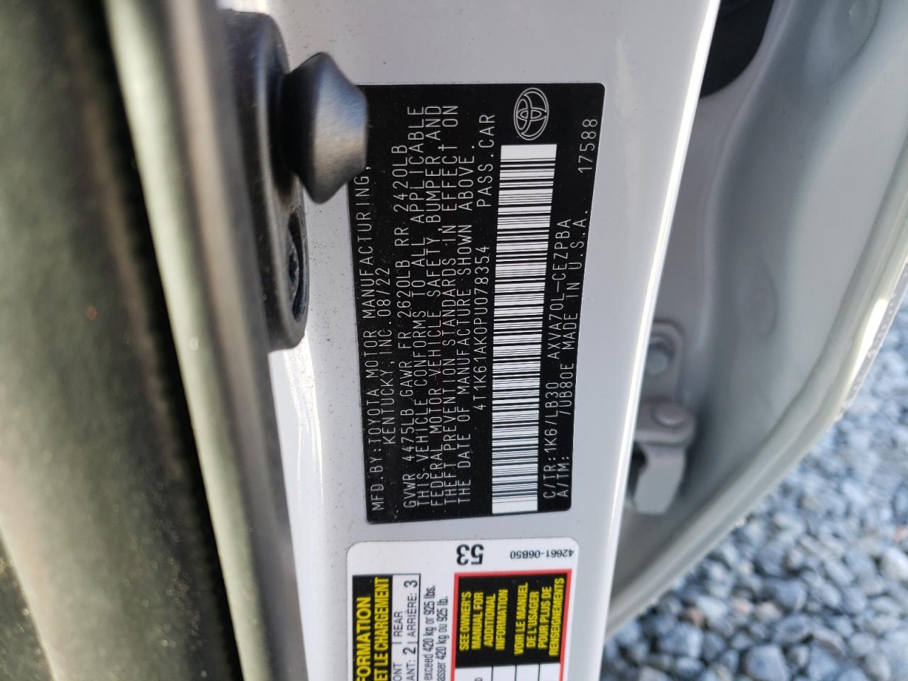 2023 TOYOTA CAMRY XSE VIN:4T1K61AK0PU078354