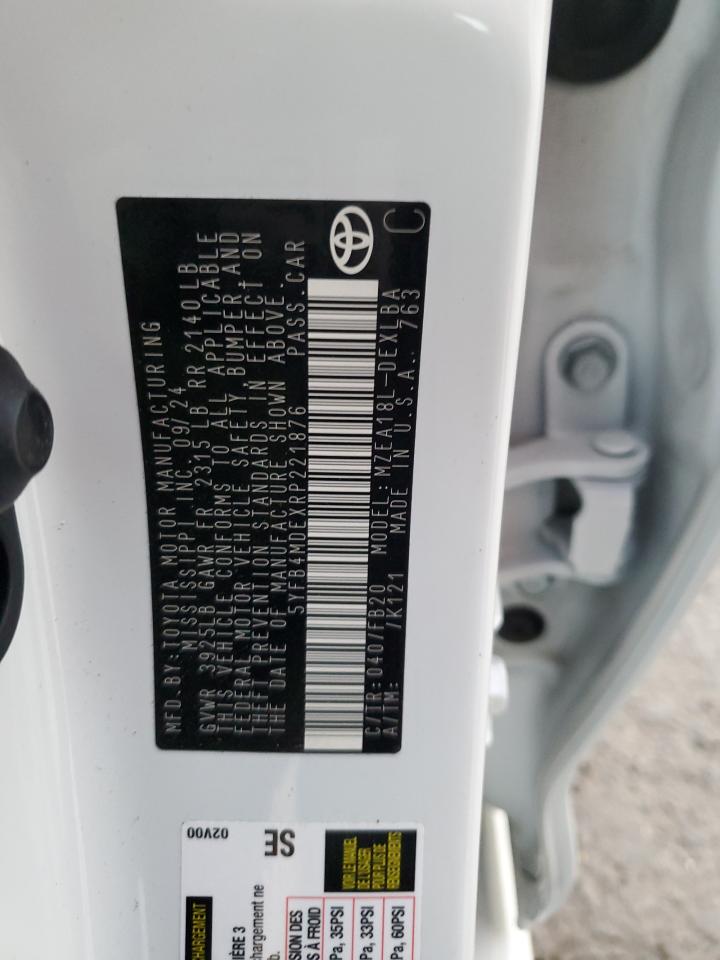 2024 TOYOTA COROLLA LE VIN:5YFB4MDEXRP221876