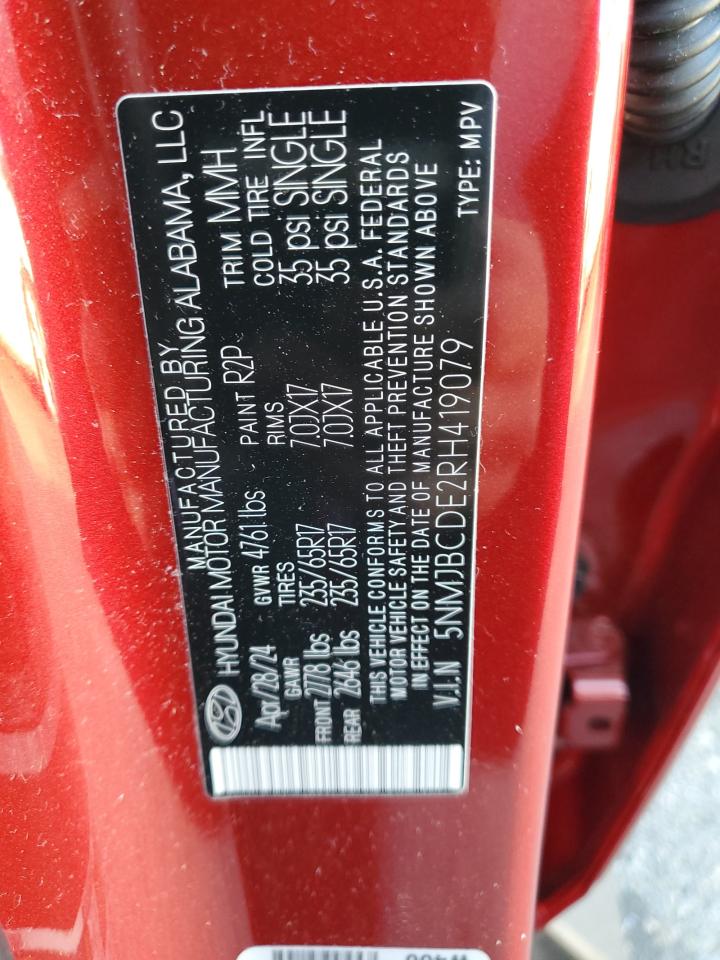 2024 HYUNDAI TUCSON SEL VIN:5NMJBCDE2RH419079