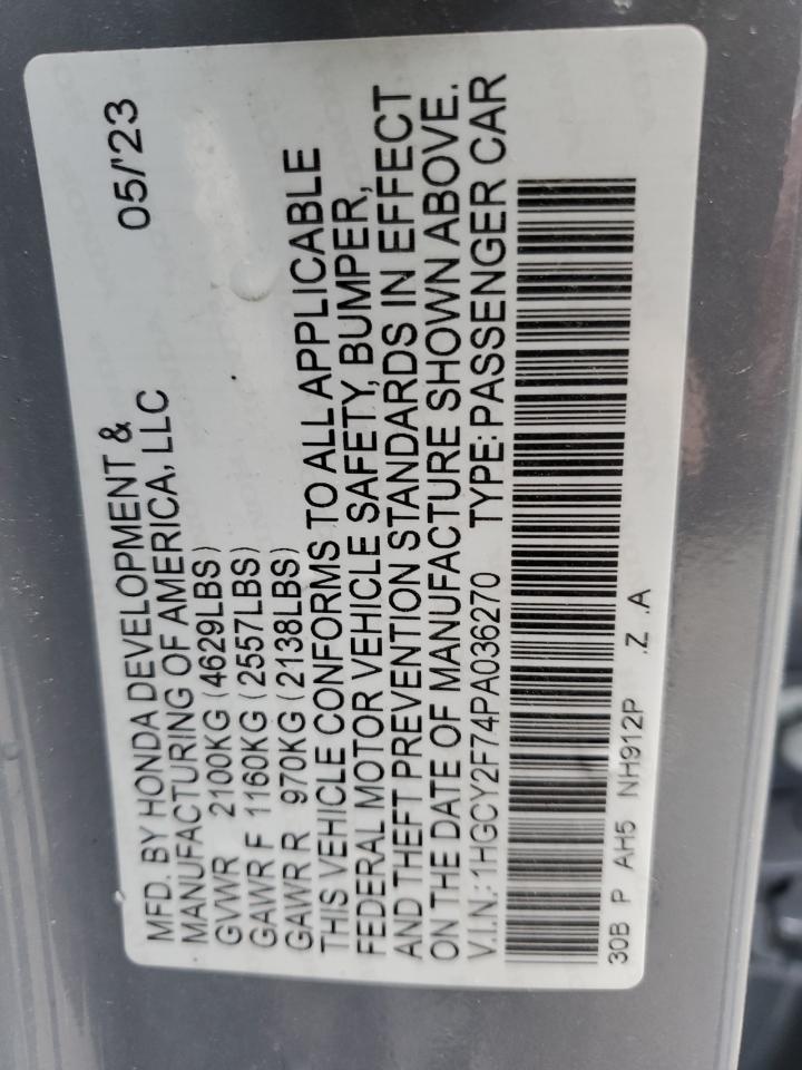 2023 HONDA ACCORD HYBRID SPORT-L VIN:1HGCY2F74PA036270