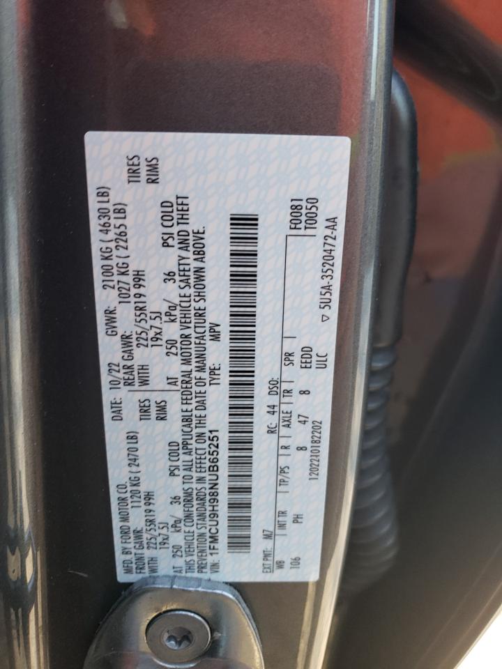 2022 FORD ESCAPE SEL VIN:1FMCU9H98NUB65251
