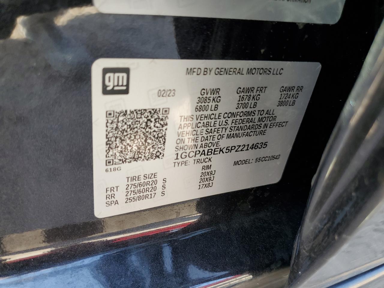 2023 CHEVROLET SILVERADO C1500 CUSTOM VIN:1GCPABEK5PZ214635