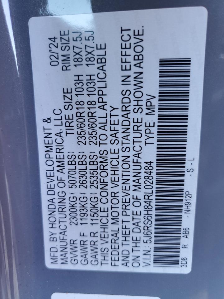 2024 HONDA CR-V SPORT-L VIN:5J6RS6H84RL028484