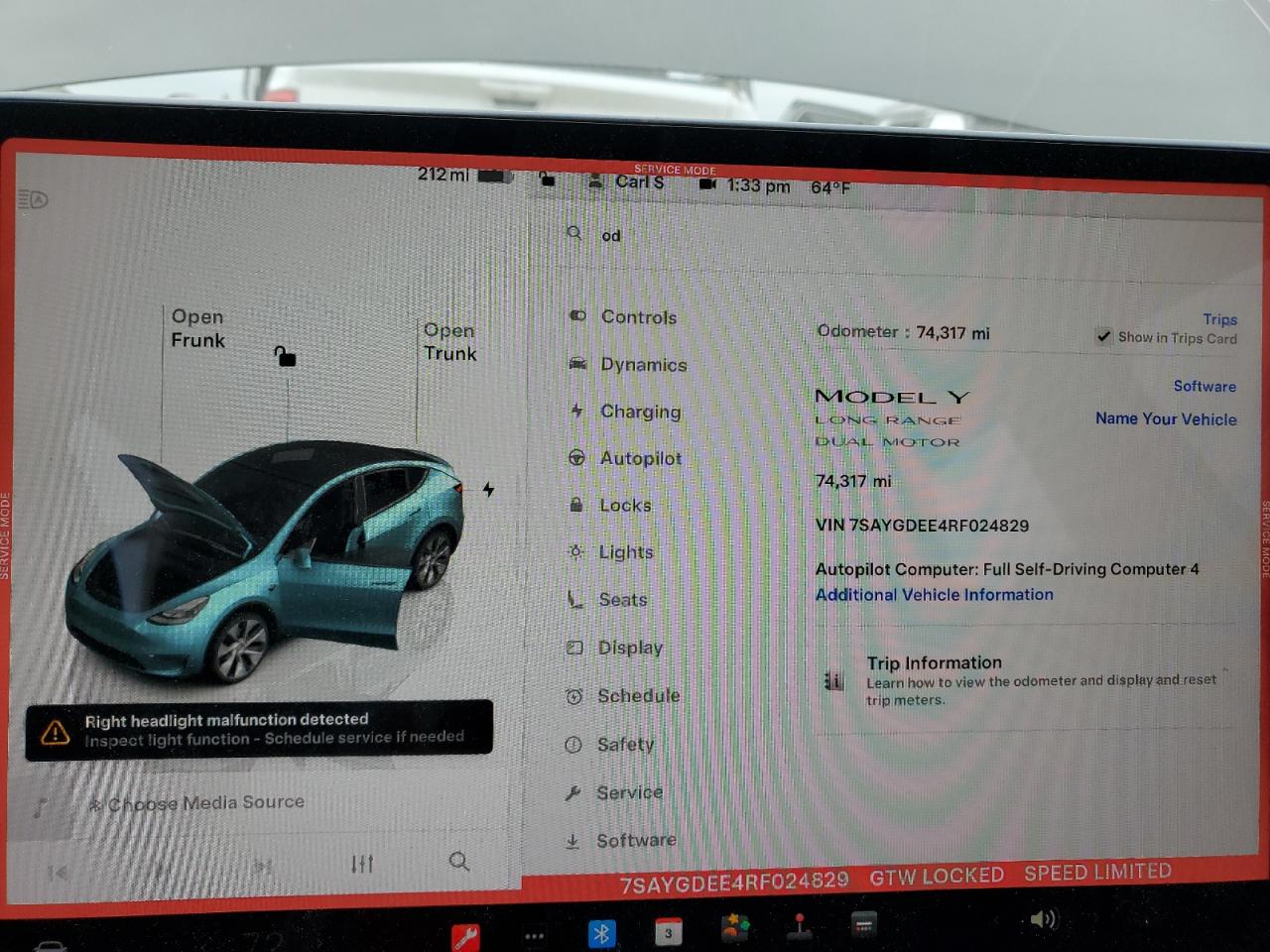 2024 TESLA MODEL Y  VIN:7SAYGDEE4RF024829