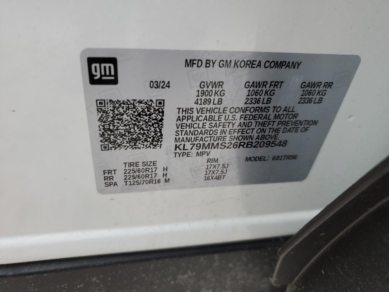 2024 CHEVROLET TRAILBLAZER LS VIN:KL79MMS26RB209548