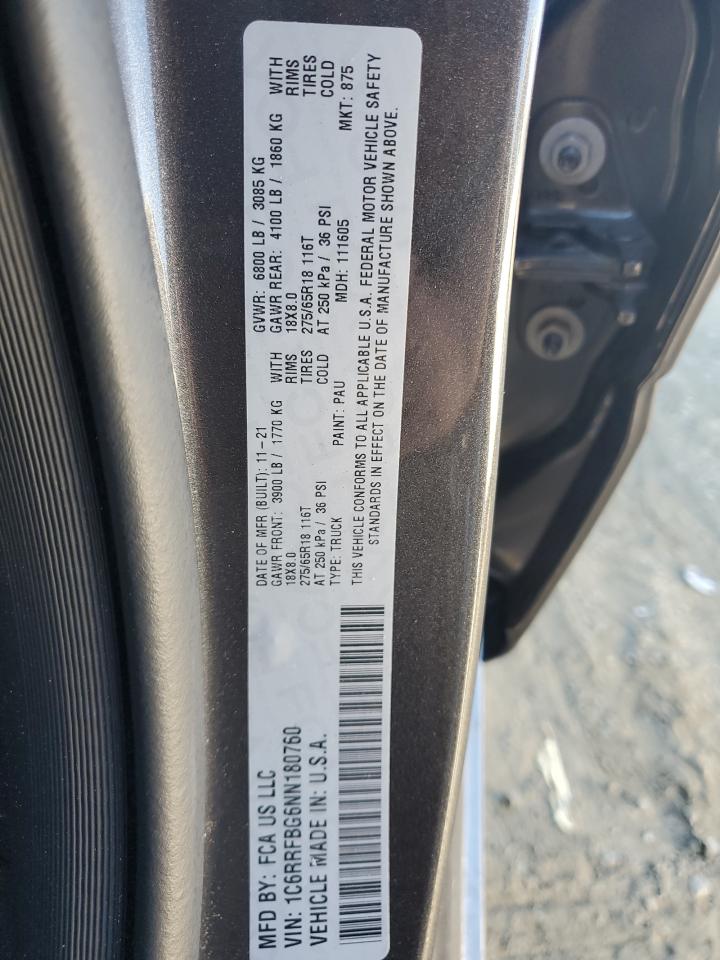 2022 RAM 1500 BIG HORN/LONE STAR VIN:1C6RRFBG6NN180760