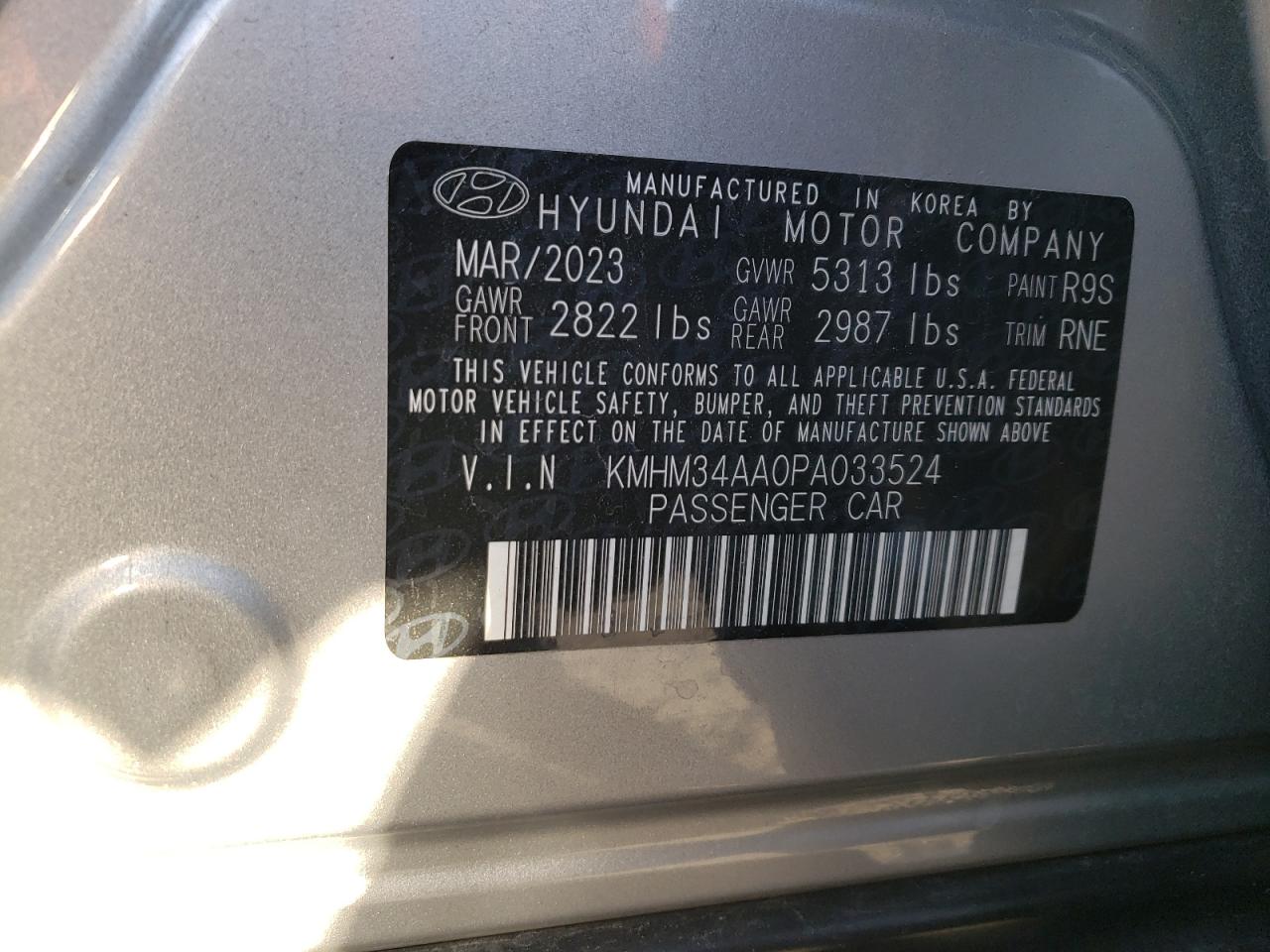 2023 HYUNDAI IONIQ 6 SEL VIN:KMHM34AA0PA033524