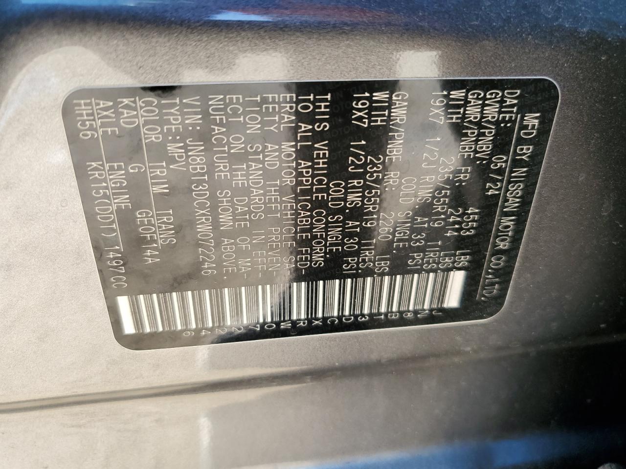 2024 NISSAN ROGUE PLATINUM VIN:JN8BT3DCXRW072246