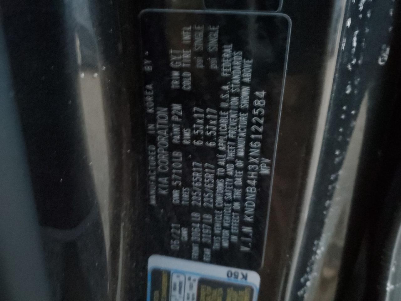 2022 KIA CARNIVAL LX VIN:KNDNB4H3XN6122584
