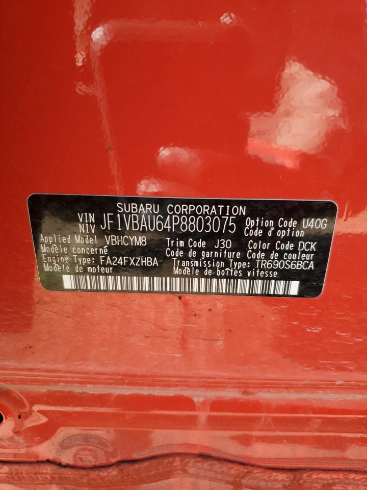 2023 SUBARU WRX GT VIN:JF1VBAU64P8803075