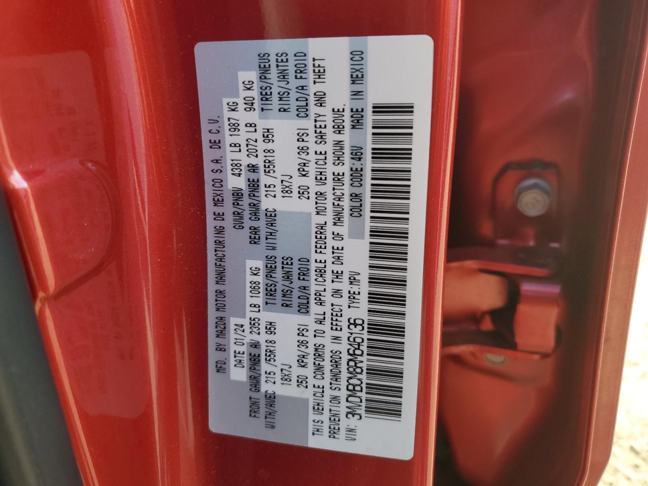 2024 MAZDA CX-30 PREFERRED VIN:3MVDMBCM8RM646136