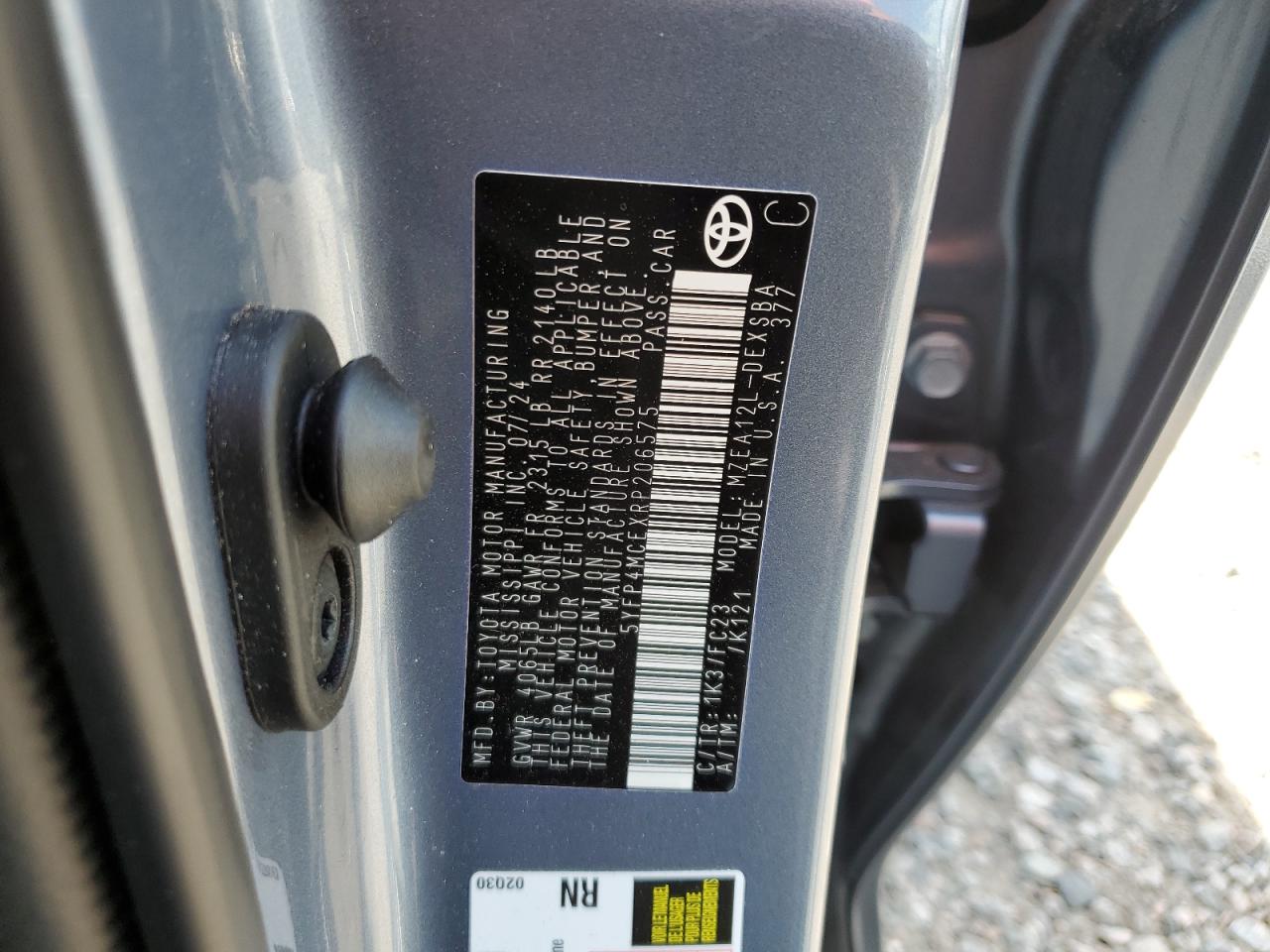 2024 TOYOTA COROLLA SE VIN:5YFP4MCEXRP206575