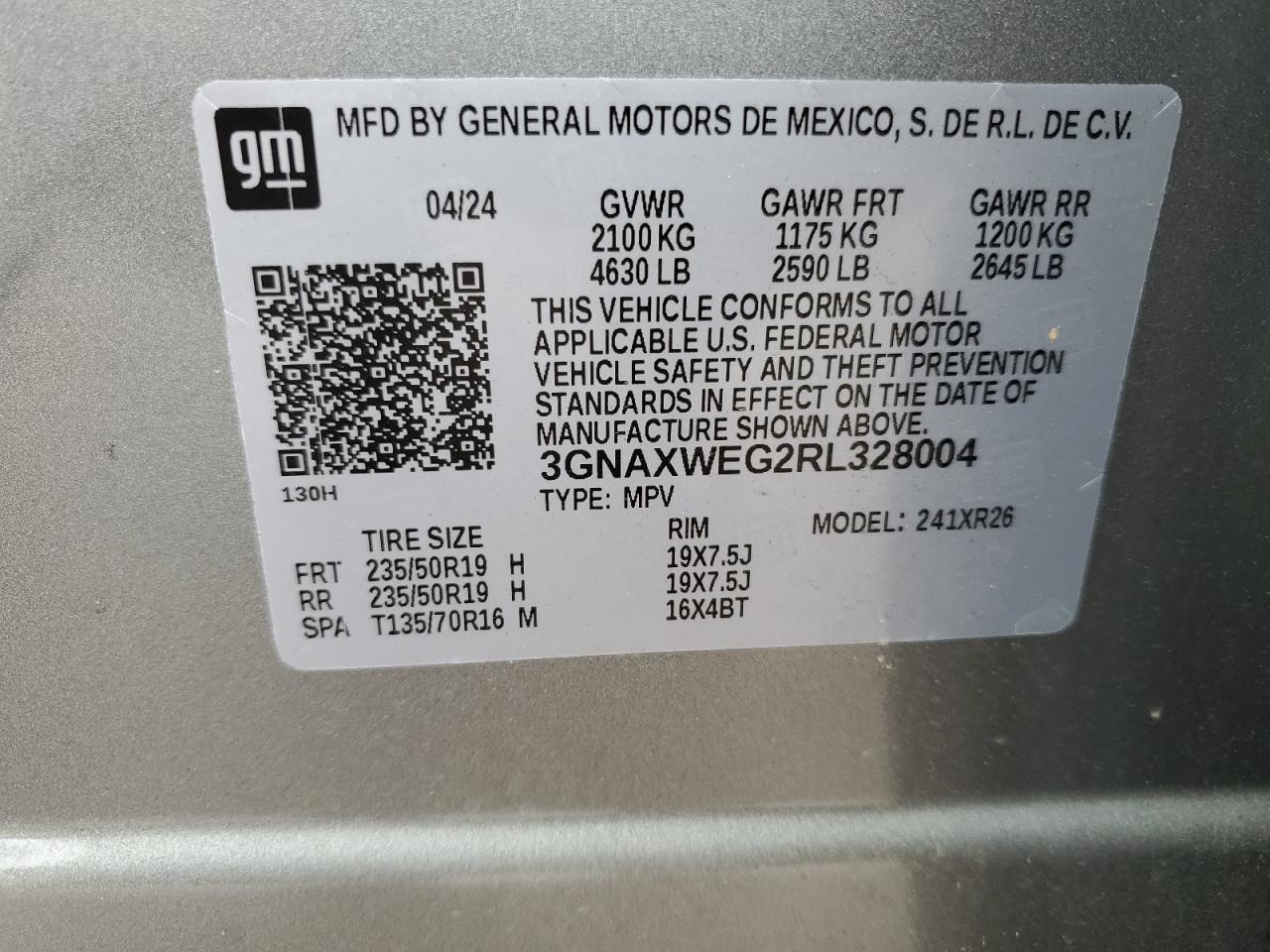 2024 CHEVROLET EQUINOX RS VIN:3GNAXWEG2RL328004