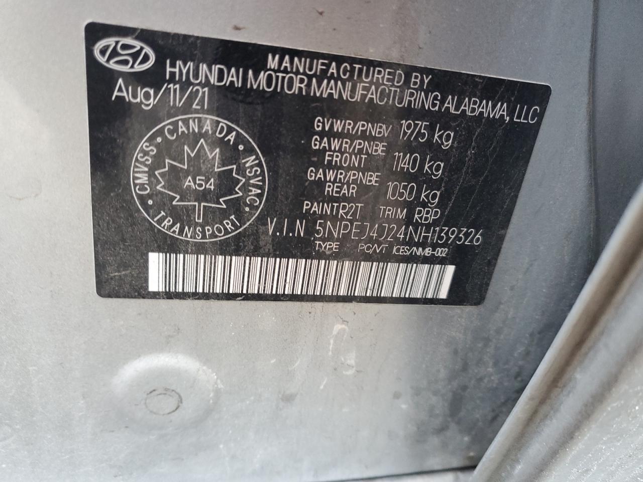 2022 HYUNDAI SONATA SEL PLUS VIN:5NPEJ4J24NH139326