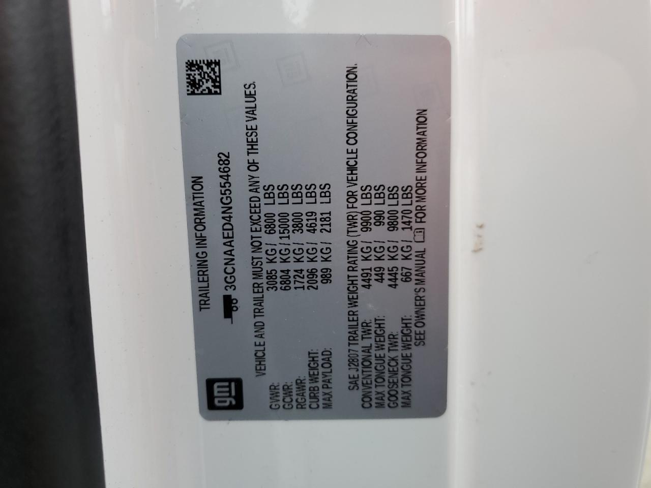 2022 CHEVROLET SILVERADO C1500 VIN:3GCNAAED4NG554682