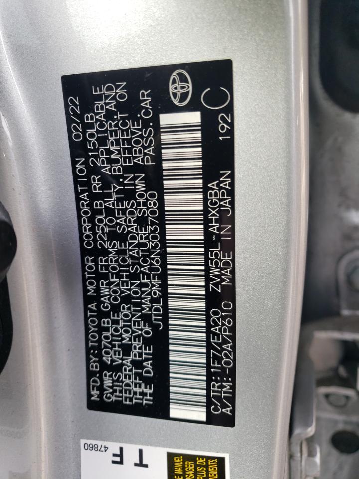 2022 TOYOTA PRIUS LE VIN:JTDL9MFU6N3037080