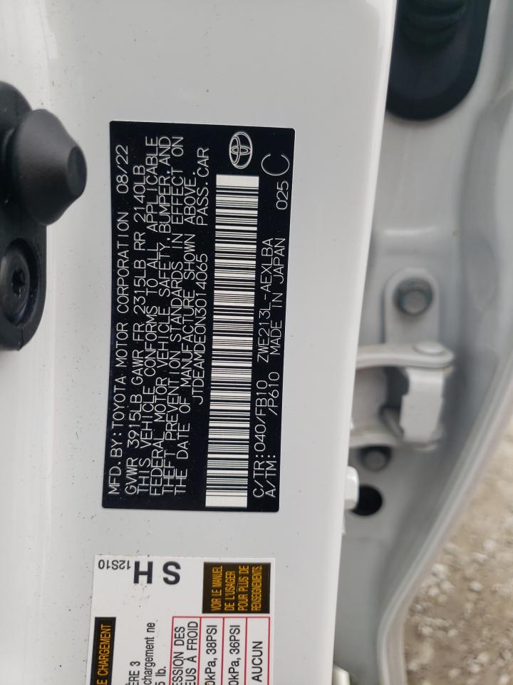 2022 TOYOTA COROLLA LE VIN:JTDEAMDE0N3014065