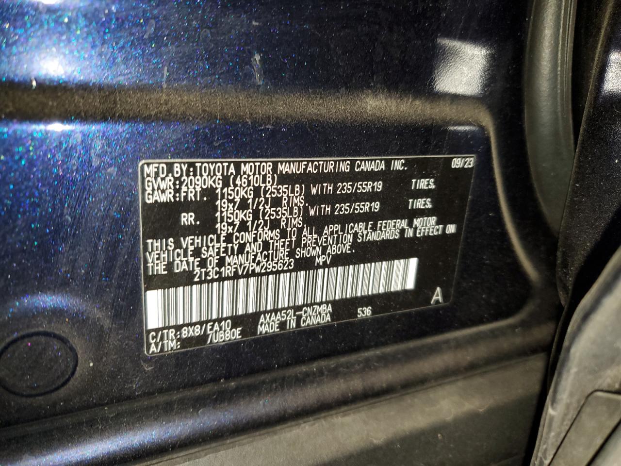 2023 TOYOTA RAV4 XLE PREMIUM VIN:2T3C1RFV7PW295623