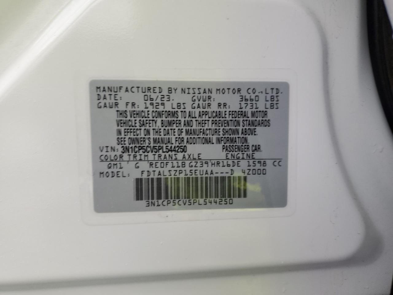 2023 NISSAN KICKS SV VIN:3N1CP5CV5PL544250