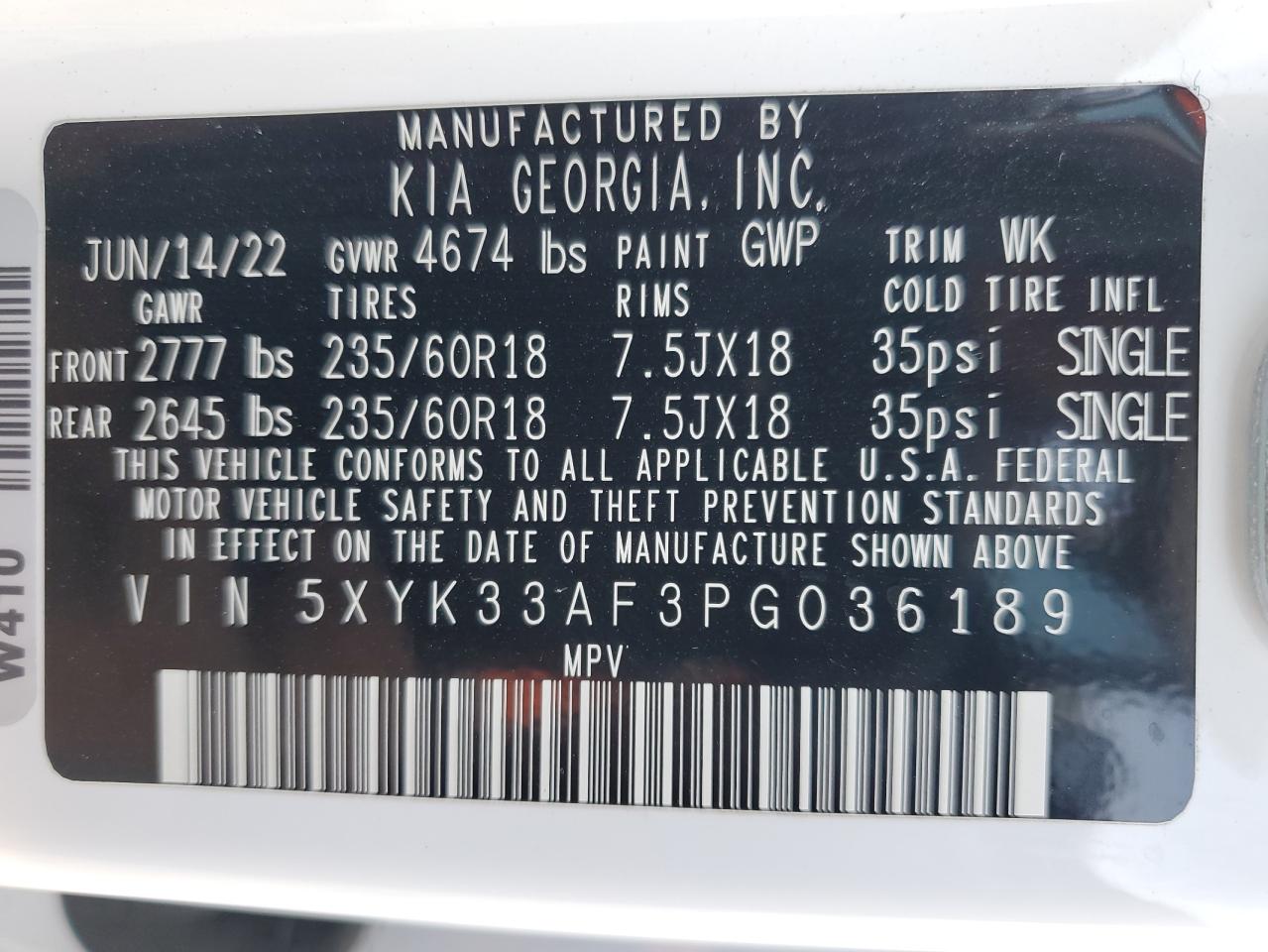 2023 KIA SPORTAGE EX VIN:5XYK33AF3PG036189