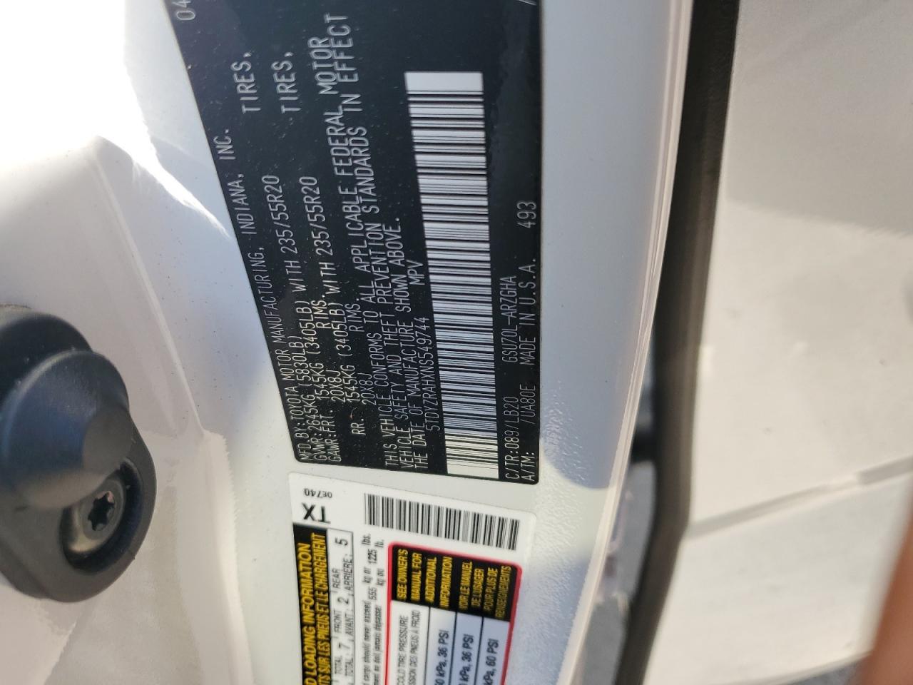 2022 TOYOTA HIGHLANDER LIMITED VIN:5TDYZRAHXNS549744