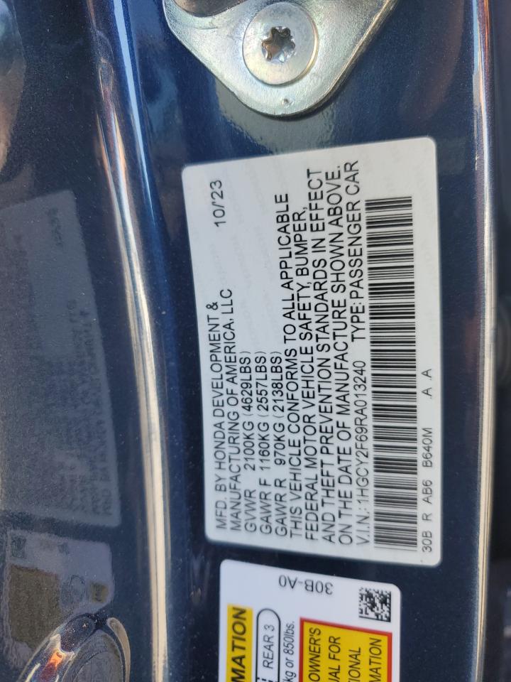 2024 HONDA ACCORD HYBRID EXL VIN:1HGCY2F69RA013240