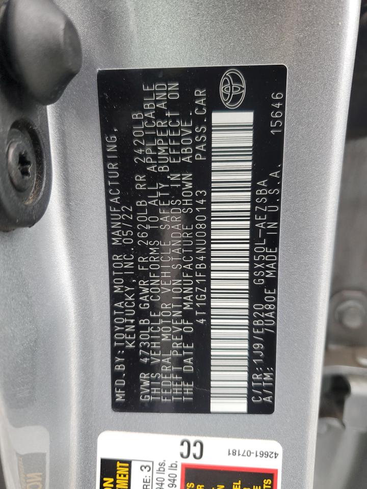 2022 TOYOTA AVALON TOURING VIN:4T1GZ1FB4NU080143