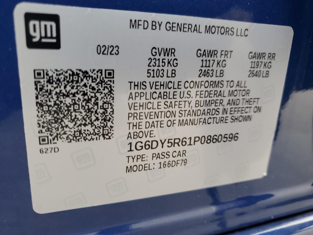 2023 CADILLAC CT5-V BLACKWING VIN:1G6DY5R61P0860596