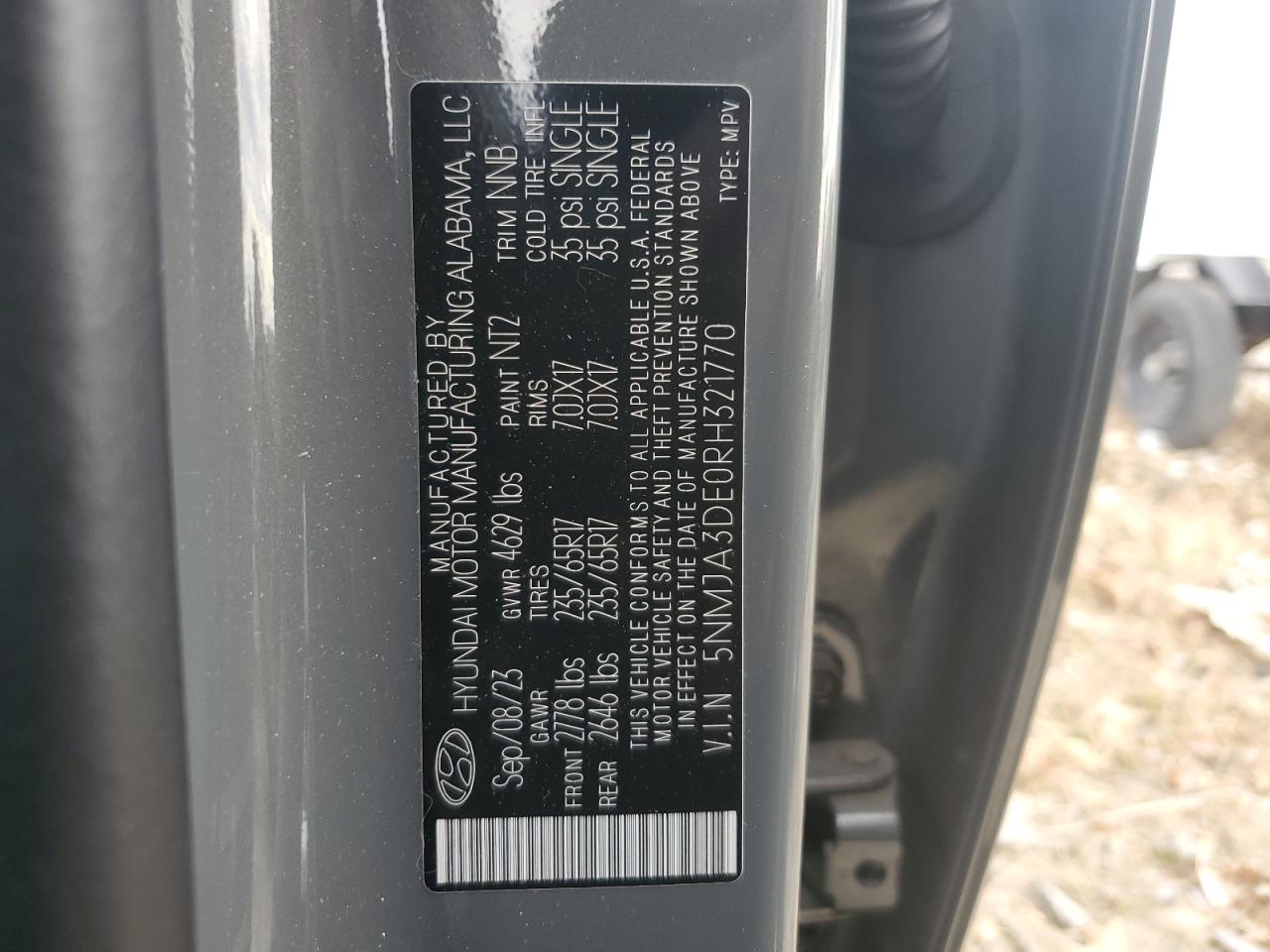 2024 HYUNDAI TUCSON SE VIN:5NMJA3DE0RH321770