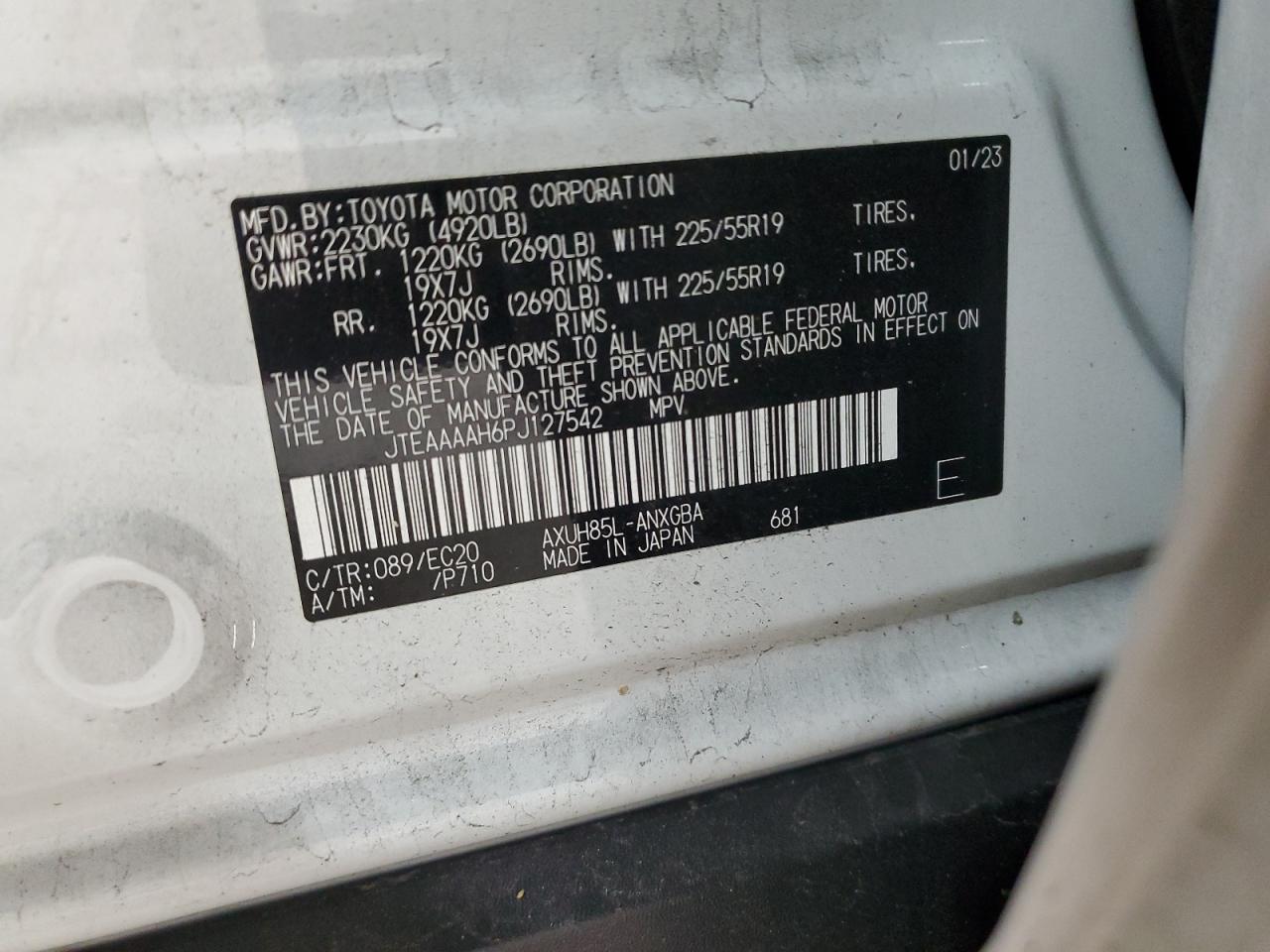 2023 TOYOTA VENZA LE VIN:JTEAAAAH6PJ127542