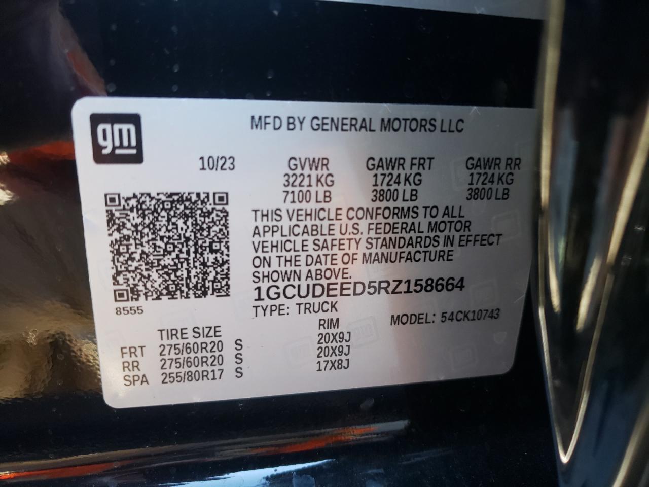 2024 CHEVROLET SILVERADO K1500 RST VIN:1GCUDEED5RZ158664