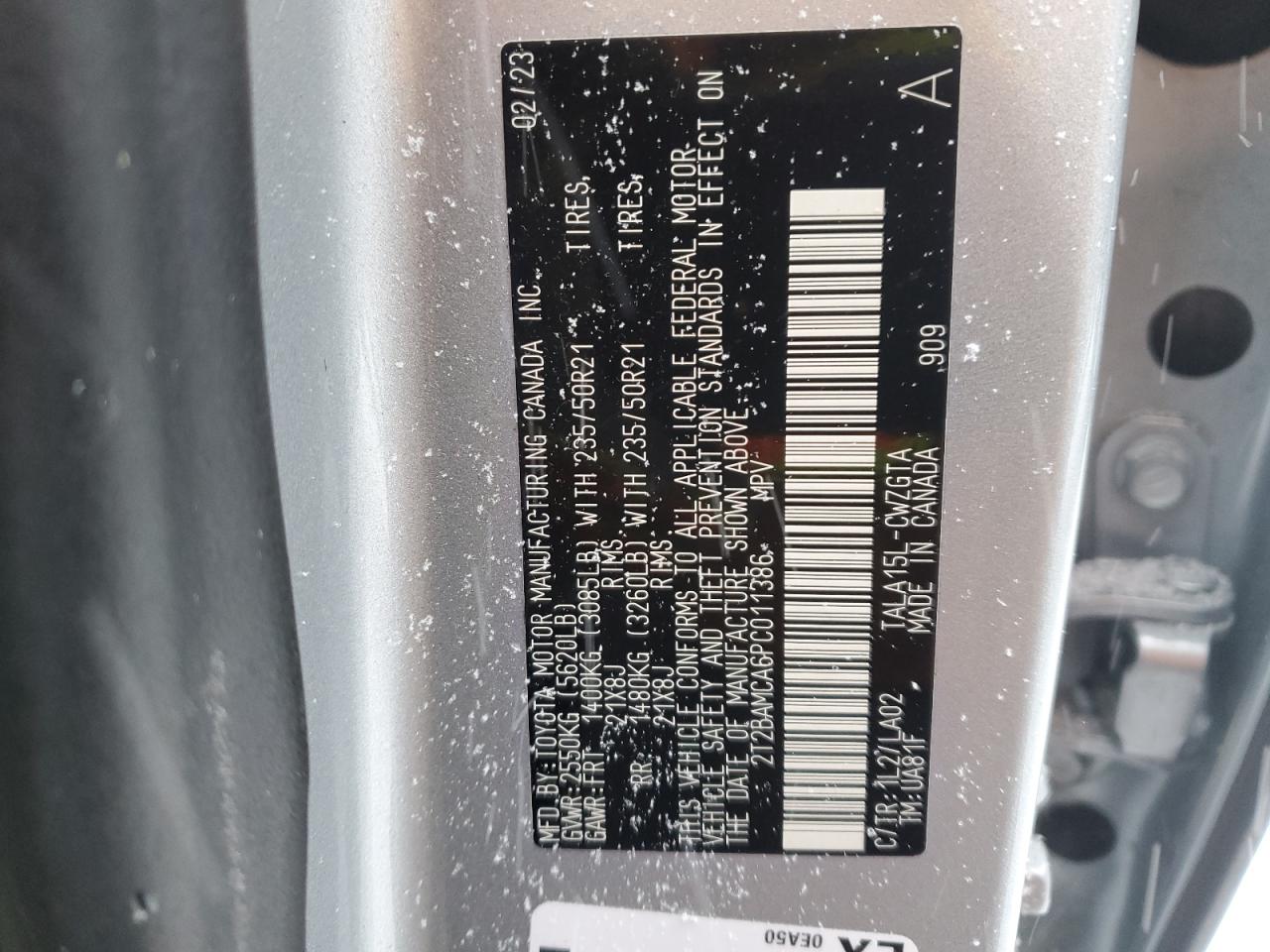 2023 LEXUS RX 350 BASE VIN:2T2BAMCA6PC011386