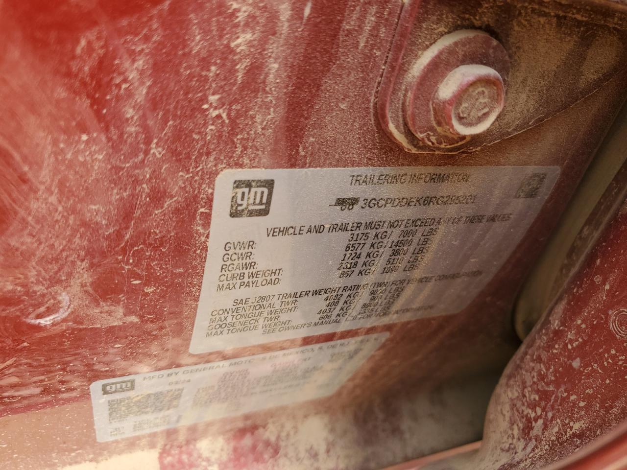 2024 CHEVROLET SILVERADO K1500 LT VIN:3GCPDDEK6RG295201