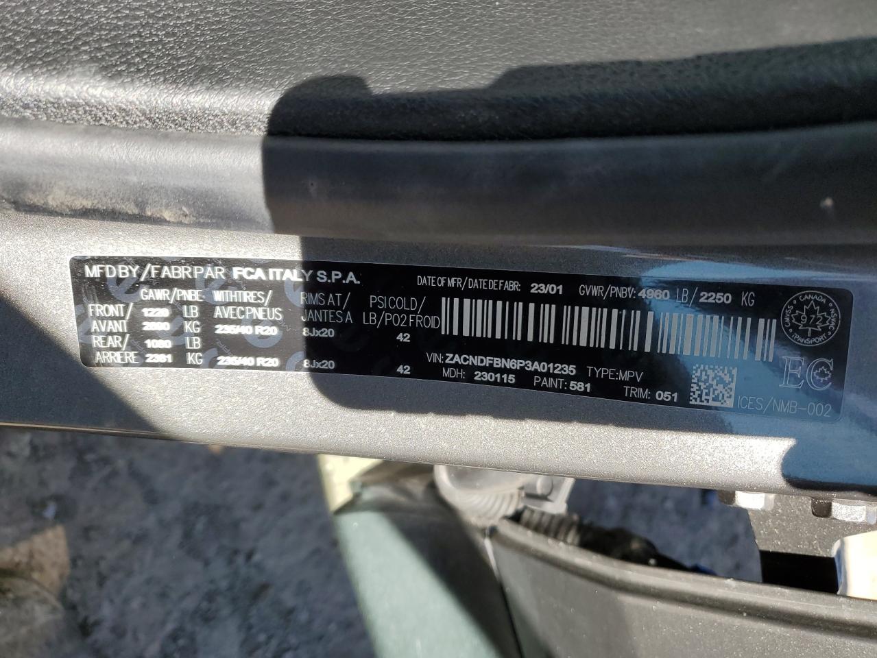 2023 DODGE HORNET GT PLUS VIN:ZACNDFBN6P3A01235