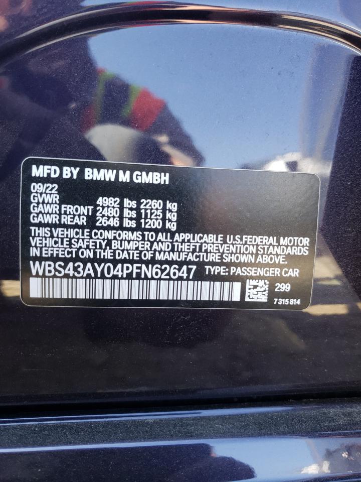 2023 BMW M3 COMPETITION VIN:WBS43AY04PFN62647