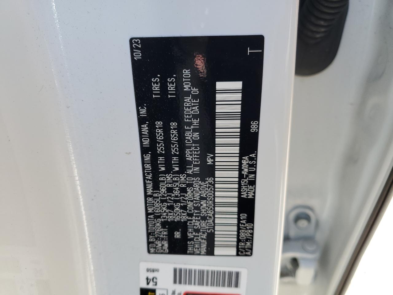 2024 TOYOTA GRAND HIGHLANDER XLE VIN:5TDACAB50RS005736