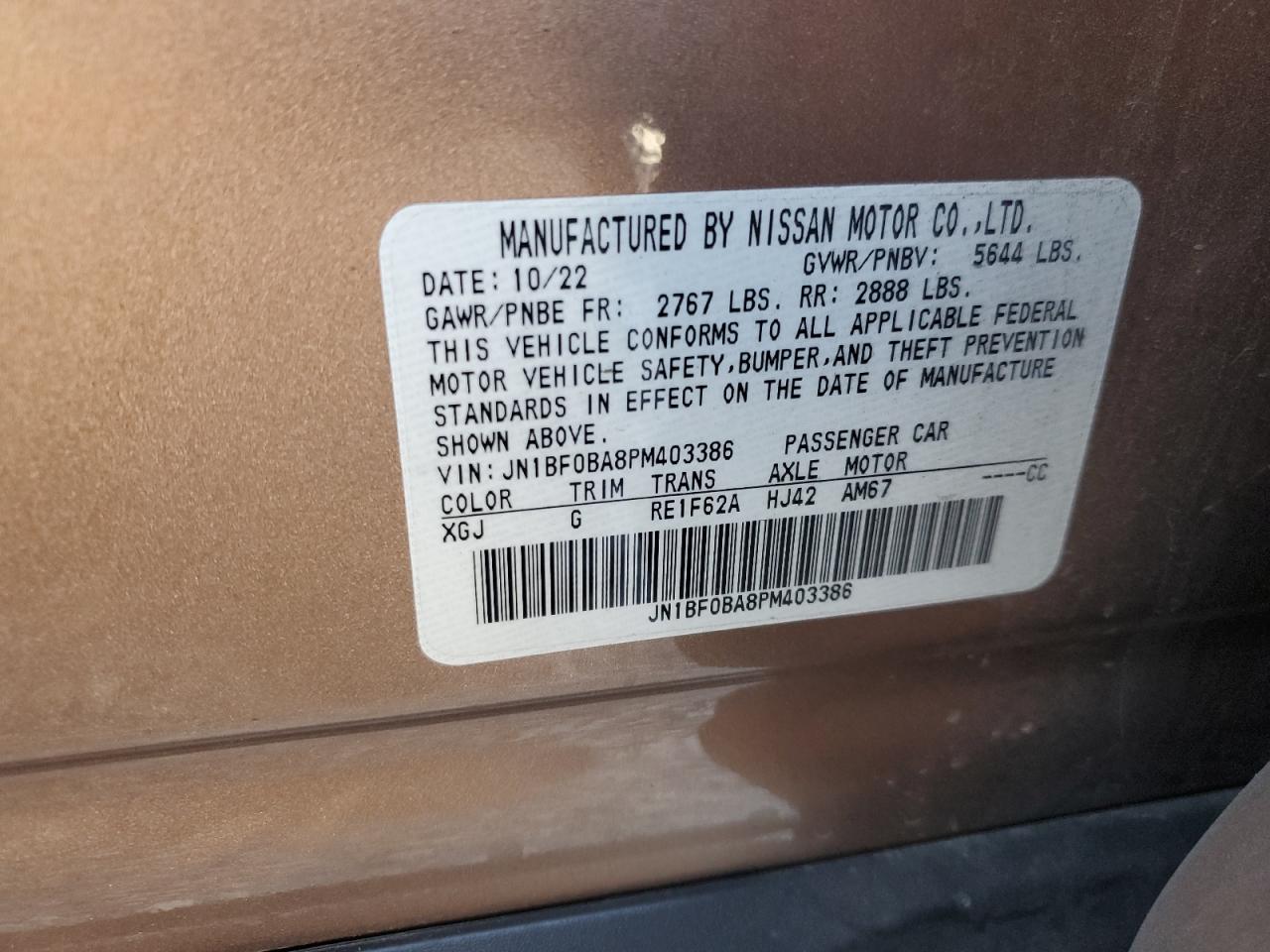 2023 NISSAN ARIYA EVOLVE+ VIN:JN1BF0BA8PM403386